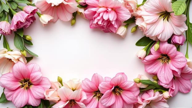 Frame surrounded by spring flowers. High quality photo