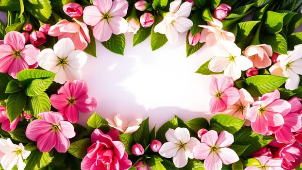 Frame surrounded by spring flowers. High quality photo