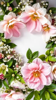 Frame surrounded by spring flowers. High quality photo