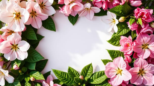Frame surrounded by spring flowers. High quality photo