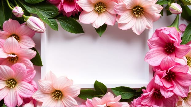 Frame surrounded by spring flowers. High quality photo