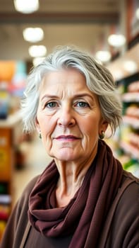 Portrait of a middle-aged woman in a supermarket. High quality photo