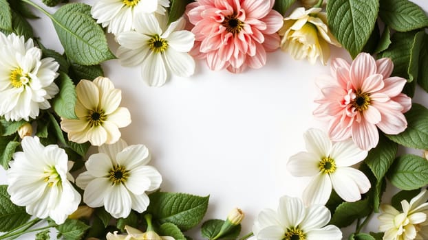 Frame surrounded by spring flowers. High quality photo