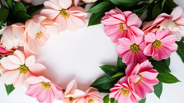 Frame surrounded by spring flowers. High quality photo