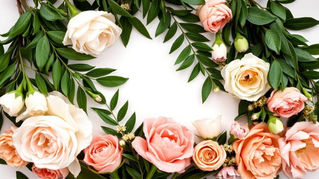 Frame surrounded by spring flowers. High quality photo