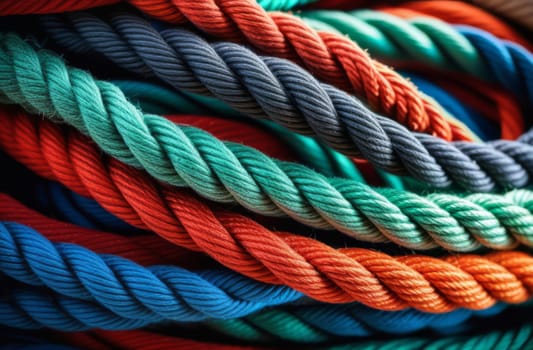 Multicolored ropes, rope intertwined Unity concept
