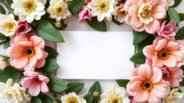 Frame surrounded by spring flowers. High quality photo