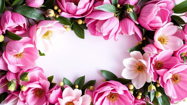 Frame surrounded by spring flowers. High quality photo