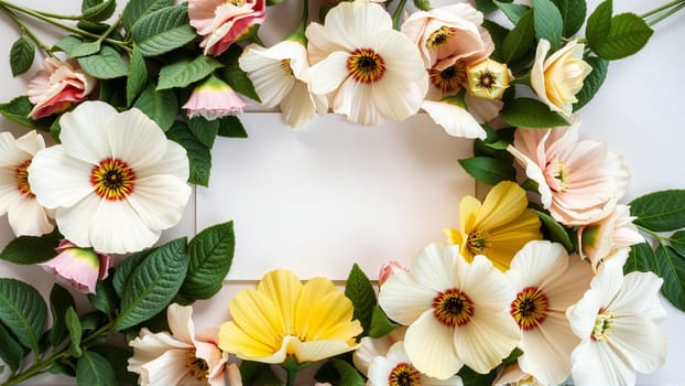 Frame surrounded by spring flowers. High quality photo