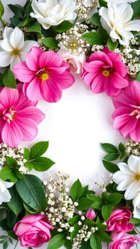 Frame surrounded by spring flowers. High quality photo