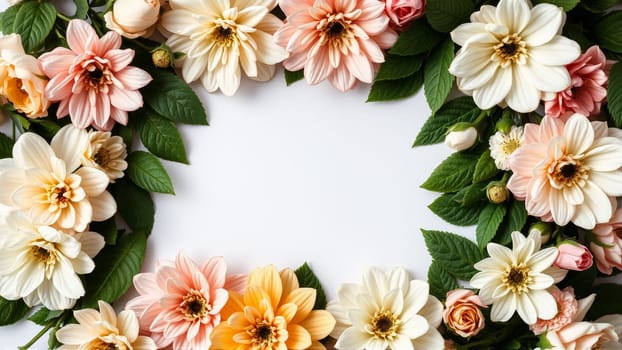 Frame surrounded by spring flowers. High quality photo