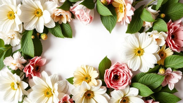 Frame surrounded by spring flowers. High quality photo