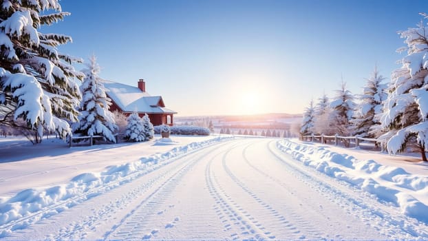 Village house, countryside covered with snow. High quality photo