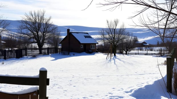 Village house, countryside covered with snow. High quality photo