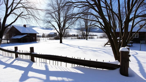 Village house, countryside covered with snow. High quality photo