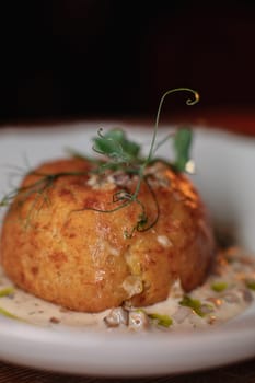 Delicious cutlets with airy mashed potatoes served in the restaurant. The perfect photo for a menu, culinary blog, or an advertisement for catering establishments