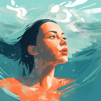 Portrait of a Happy Young Woman Who Enjoys Swimming in a Pool. High quality photo