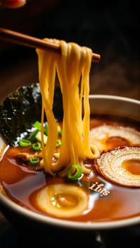 Pan-Asian soups, a combination of bright aromas, rich broths and a harmony of flavors that reflects the culture of Asia. High quality photo