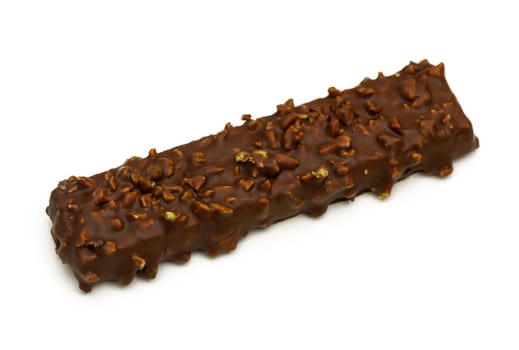 This delectable chocolate bar features a smooth coating with savory nutty toppings, inviting indulgence and joy.