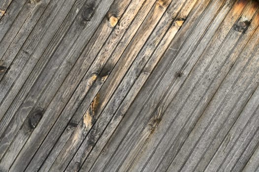 Sunlight highlights the rustic charm and textures of weathered wood at dusk.