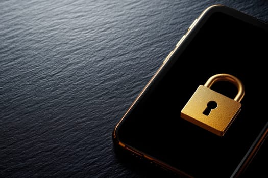 A golden padlock displays a strong security concept on a smartphone screen. This image emphasizes the importance of protecting personal information in a digital world.