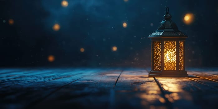 Tranquil night lantern on rich dark blue starry background for cozy design.