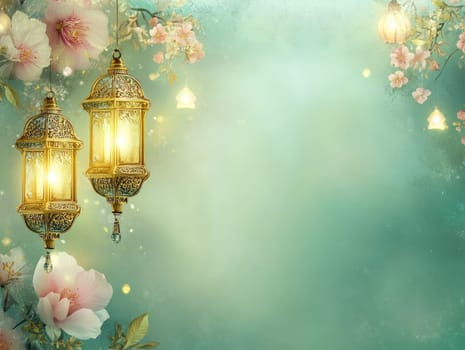 Elegant floral lantern design on soft pastel green background for decorative cards.