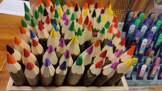 Colorful wooden pencils school shop. High quality photo