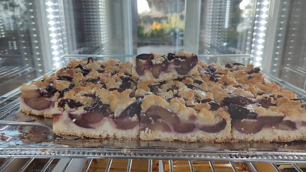 Cherry crumble cake food cafe restaurant dessert window plate cooking sweet . High quality photo