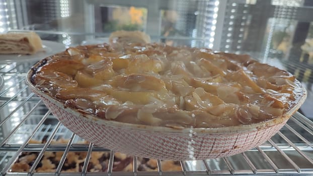 Apple pie display cooking sweet dessert food plate dessert cafe table restaurant breakfast bar menu . High quality photo