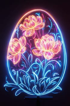 Decor in the form of a neon egg glowing in the dark.