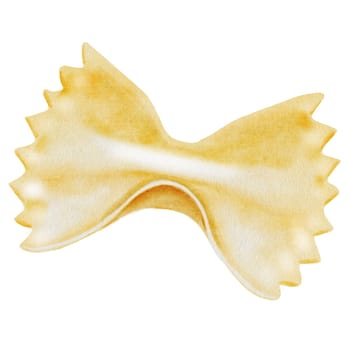 Pasta farfalle watercolor. Hand drawn italian macaroni on white background. Food clip art. Ideal for pasta packaging, restaurant menus and posters. High quality illustration