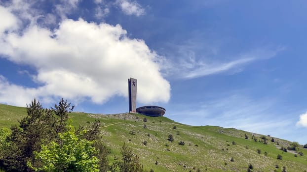 The Buzludzha Monument, also known as the House-Monument of the Bulgarian Communist Party, stands atop the Buzludzha peak in the Central Balkan Mountains, Bulgaria - Europe