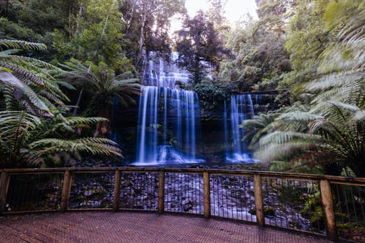 The majestic Russell Falls in Mt Field National Park on a cold spring afternoon in Tasmania, Australia