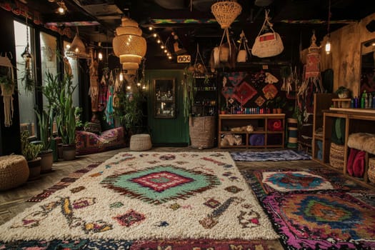 This grooming area showcases vibrant rugs, natural lighting, and a welcoming ambiance for pets.