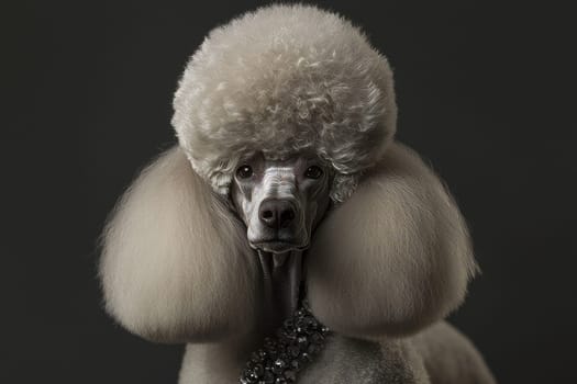 A poodle receives a thorough grooming, showcasing its luxurious and unique hairstyle.