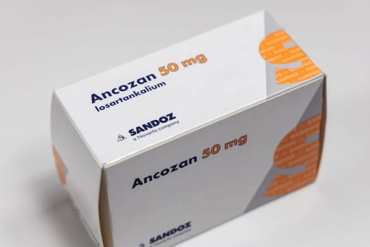 Losartan high blood pressure pills. Prescription medication. Copenhagen, Denmark - February 11, 2025