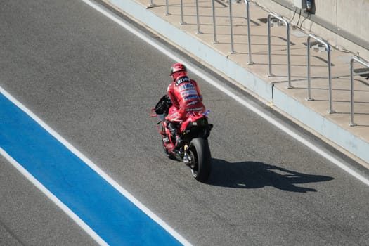 BURIRAM, THAILAND - FEBRUARY 12, 2025: Francesco Bagnaia of Italy and Ducati Lenovo Team MotoGP during new bike testing at Chang International Circuit..