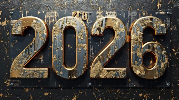 The striking 2026 sign stands out with its metallic finish and intricate textures. Its design combines elegance and contemporary flair, perfect for celebrations or events.