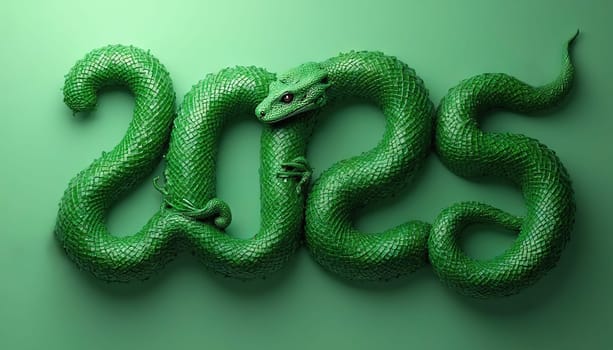 2025 New Year sign with snake as a symbol of Lunar New Year. Generated AI.