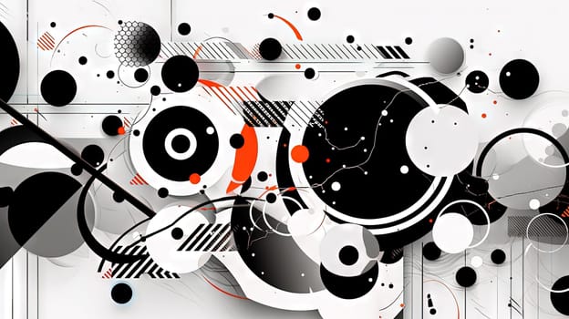 Geometric abstract background with black dots, circles and lines. Generated AI