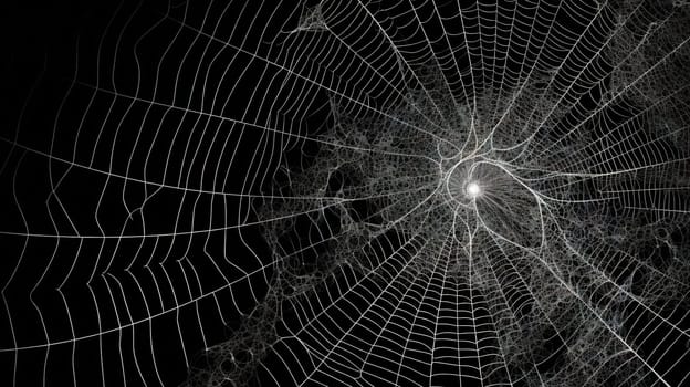 Abstract fractal sipder web on dark background with grungy ornament of broken moody web and particles. Generated AI