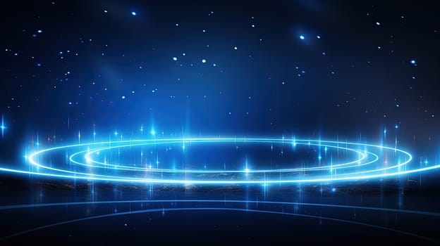 Abstract neon rays and lines on dark science and tech background. Generated AI