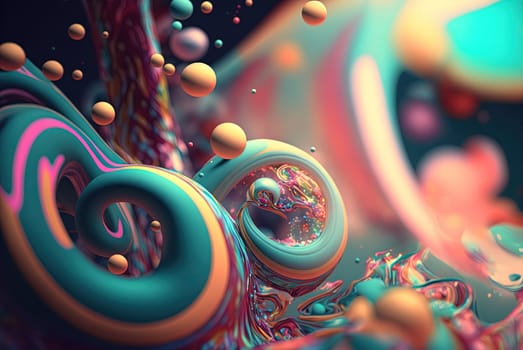 Abstract background with colorful fractals. Surreal composition with fluid waves of liquid metal. Generated AI