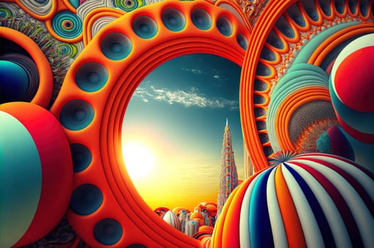 Surreal abstract 3D composition with intricate textures, organic shapes, and vibrant colors in a digital fantasy environment. Generated AI.
