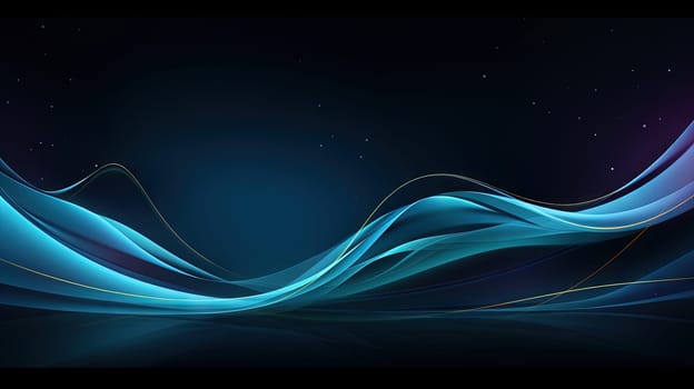 Abstract blue neon light trails and digital waves on dark background for tech and business design themes. Generated AI