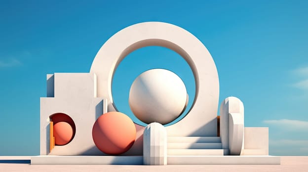 Abstract architecture surreal building. Dream scene with epic architectural abstraction under the blue sky. Generated AI