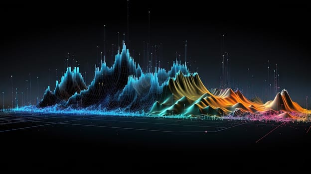 Colorful finance graph and chart with mountain shaped bars. Generated AI