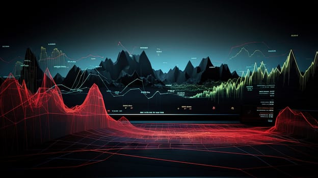 Colorful graph and chart with mountain shaped bars. Generated AI