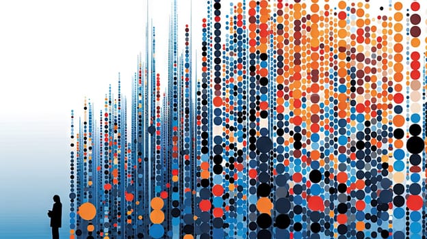 Artistic 3D bar graph with particles for business market presentation. Generated AI